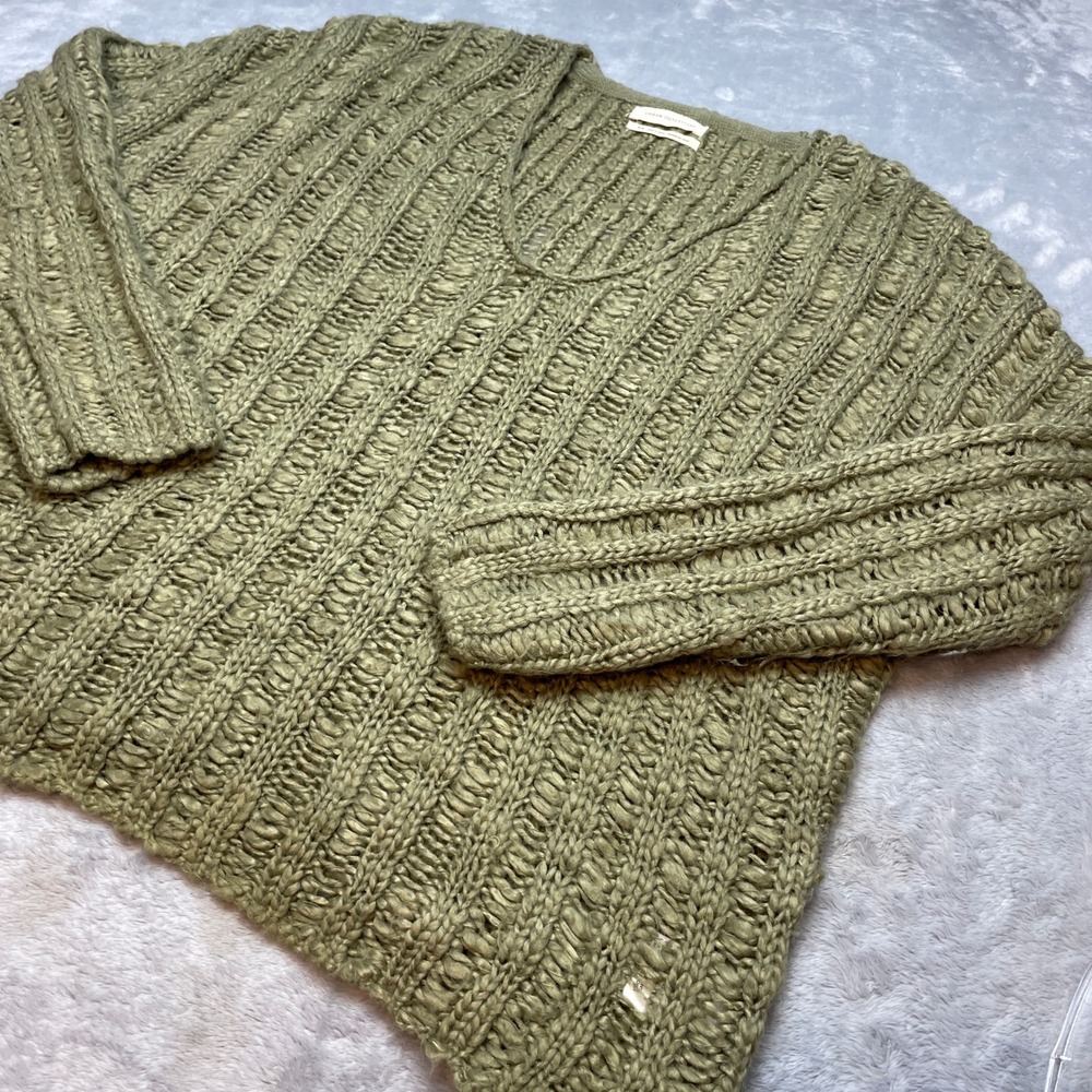 Urban Outfitters Womens Chunky Knit Sweater Size S Green V-Neck Boho Relaxed